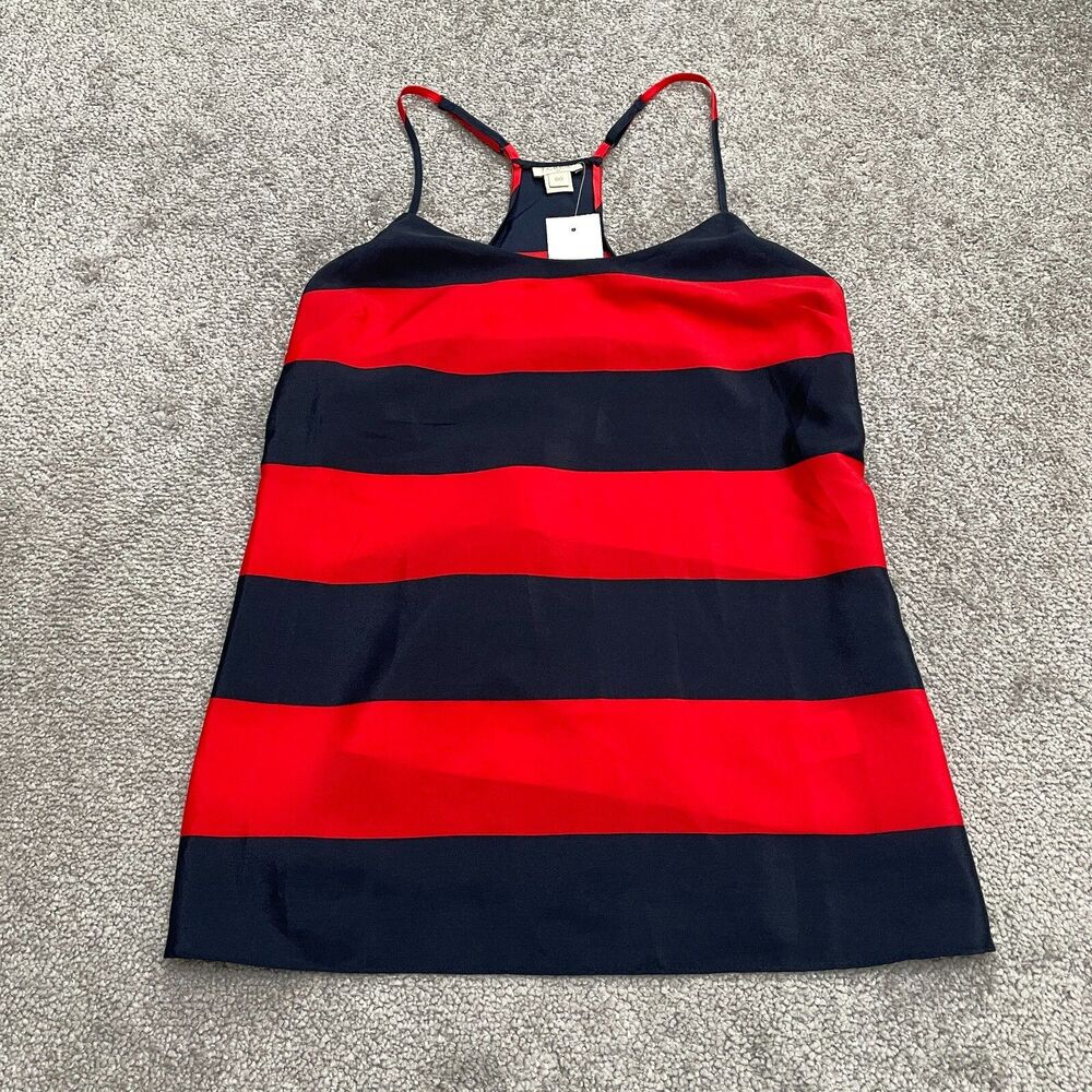 J.Crew Camisole Tank Top Womens 00 Red Navy Blue Striped Racerback Casual NWT